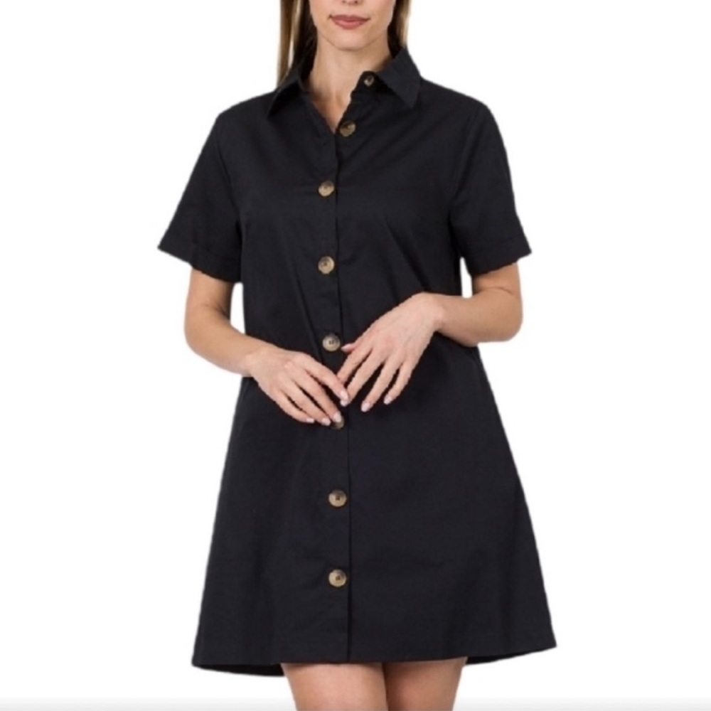[Who What Wear] Classic Black Button Down Mini Shirt Dress Women’s Size S